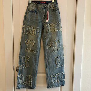 Smoke Rise Red Jeans Size 5/26 Denim Acid Wash Mid Rise Flare Curvy Fit Wide Leg